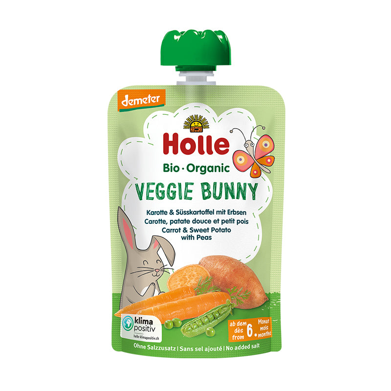 Holle Organic Veggie Bunny Pouch - Carrot & Sweet Potato with Peas 100g x 12