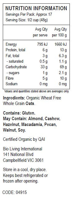 Bob's Red Mill Certified Organic Regular Rolled Oats Pure Wheat Free 907g