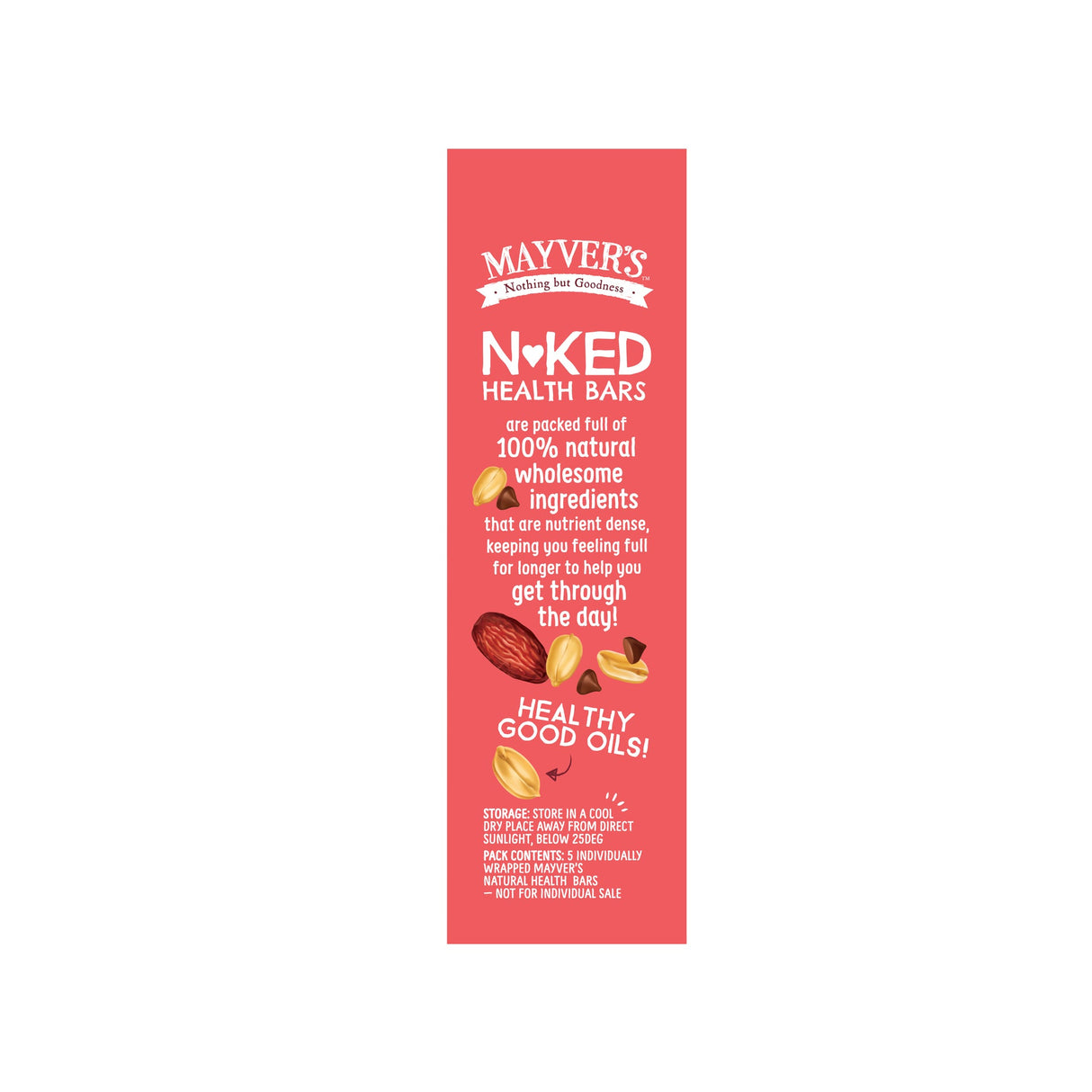 Mayver’s Naked Health Bars Choc Chip Crunchy Peanut Butter 150g x 5 bars Side
