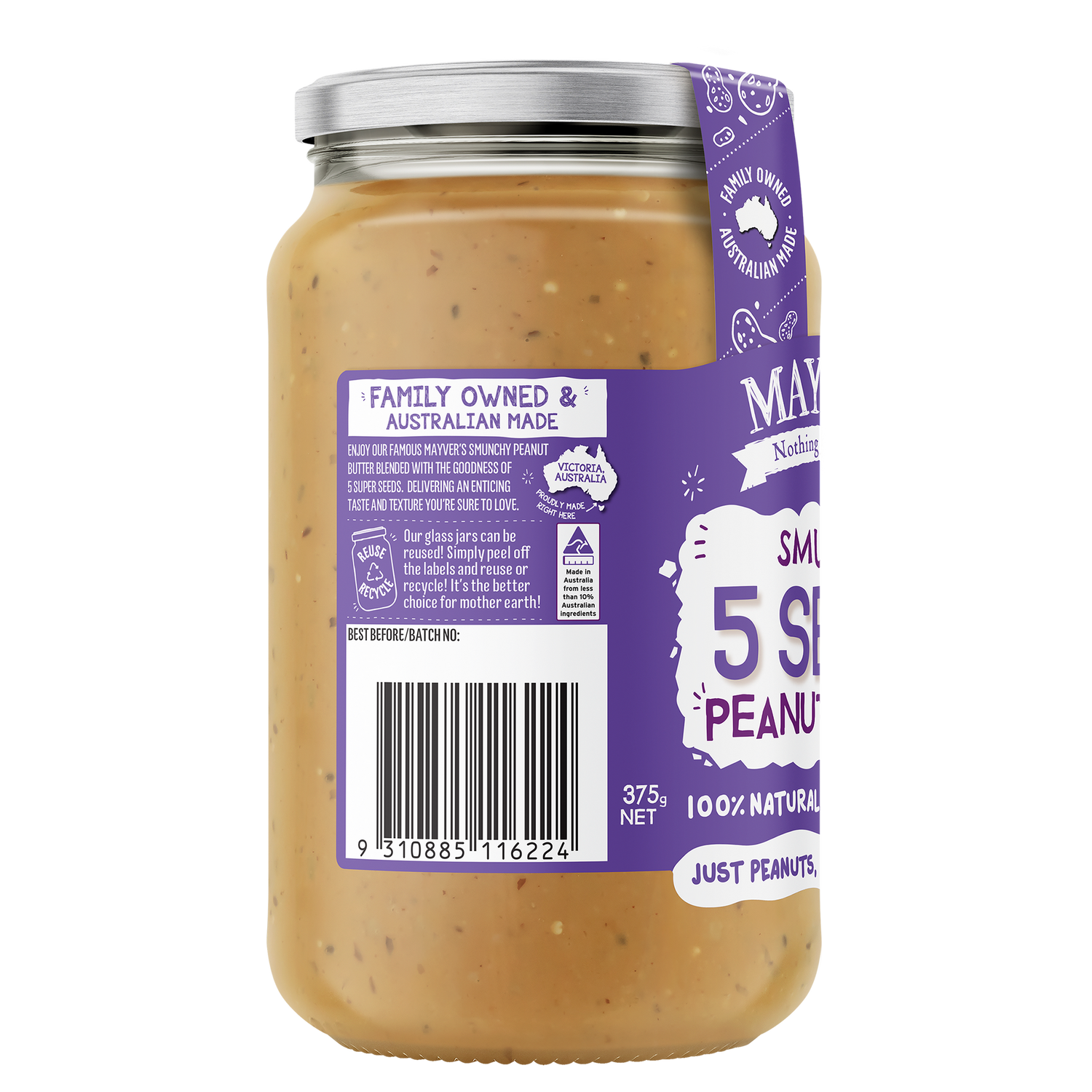 Mayver's Peanut Butter with 5 Seeds 375g x6