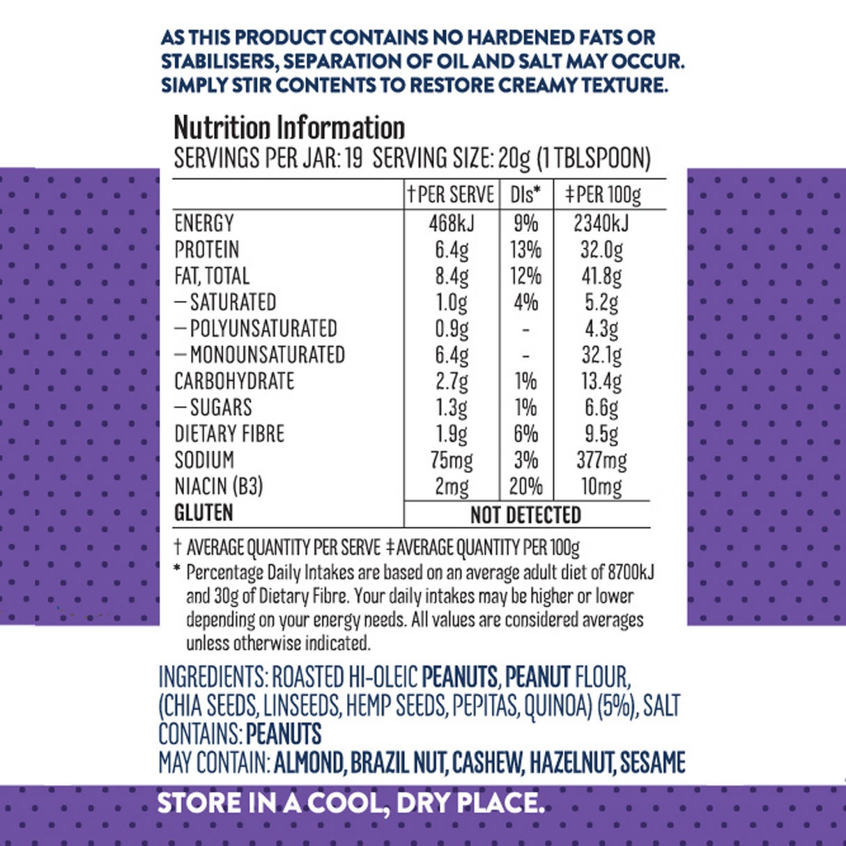 Mayver's Peanut Butter Protein + 5 Seed 375g x6