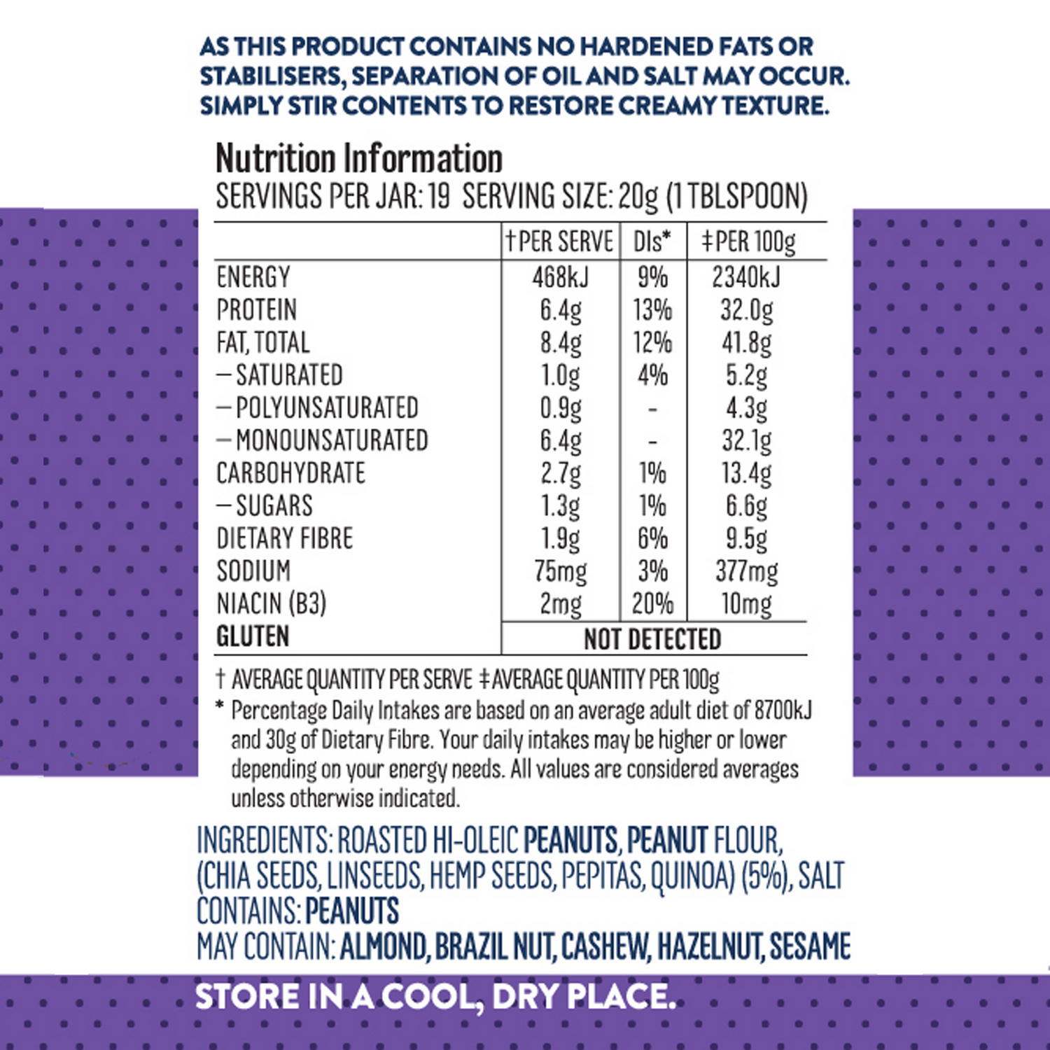 Mayver's Peanut Butter Protein + 5 Seed 375g x6