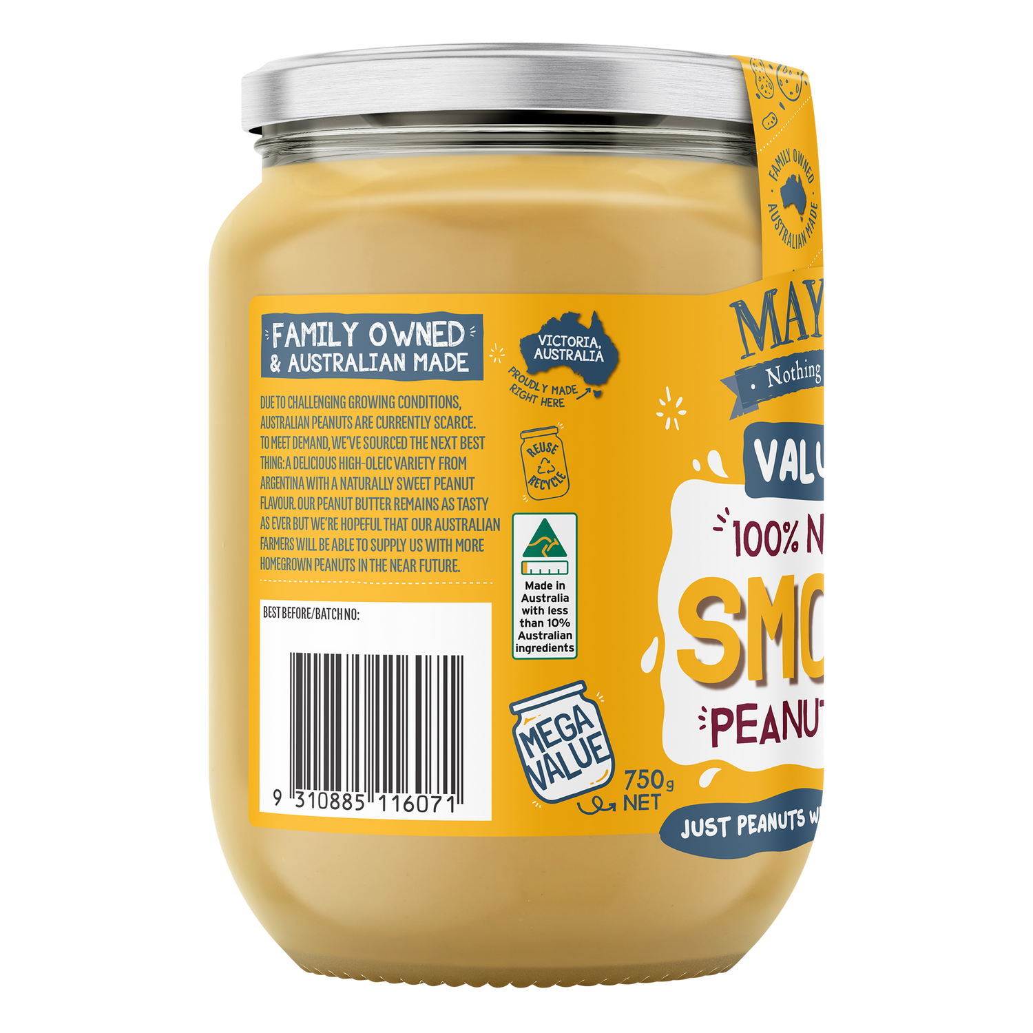 Mayver's Peanut Butter Smooth 750g x6