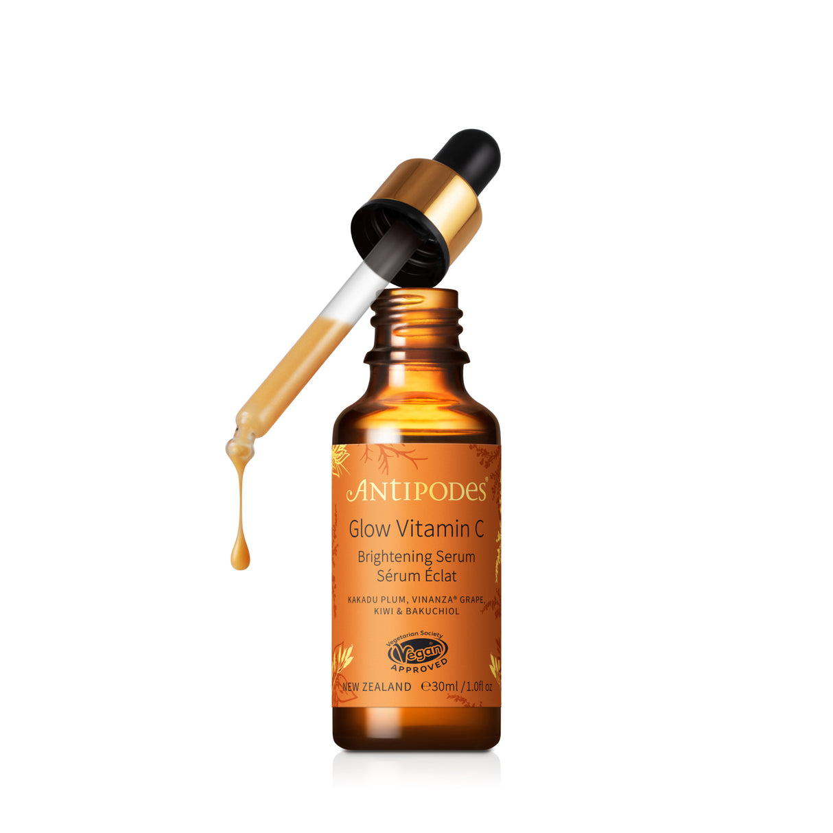 Antipodes Glow Vitamin C Serum dropper dispensing serum
