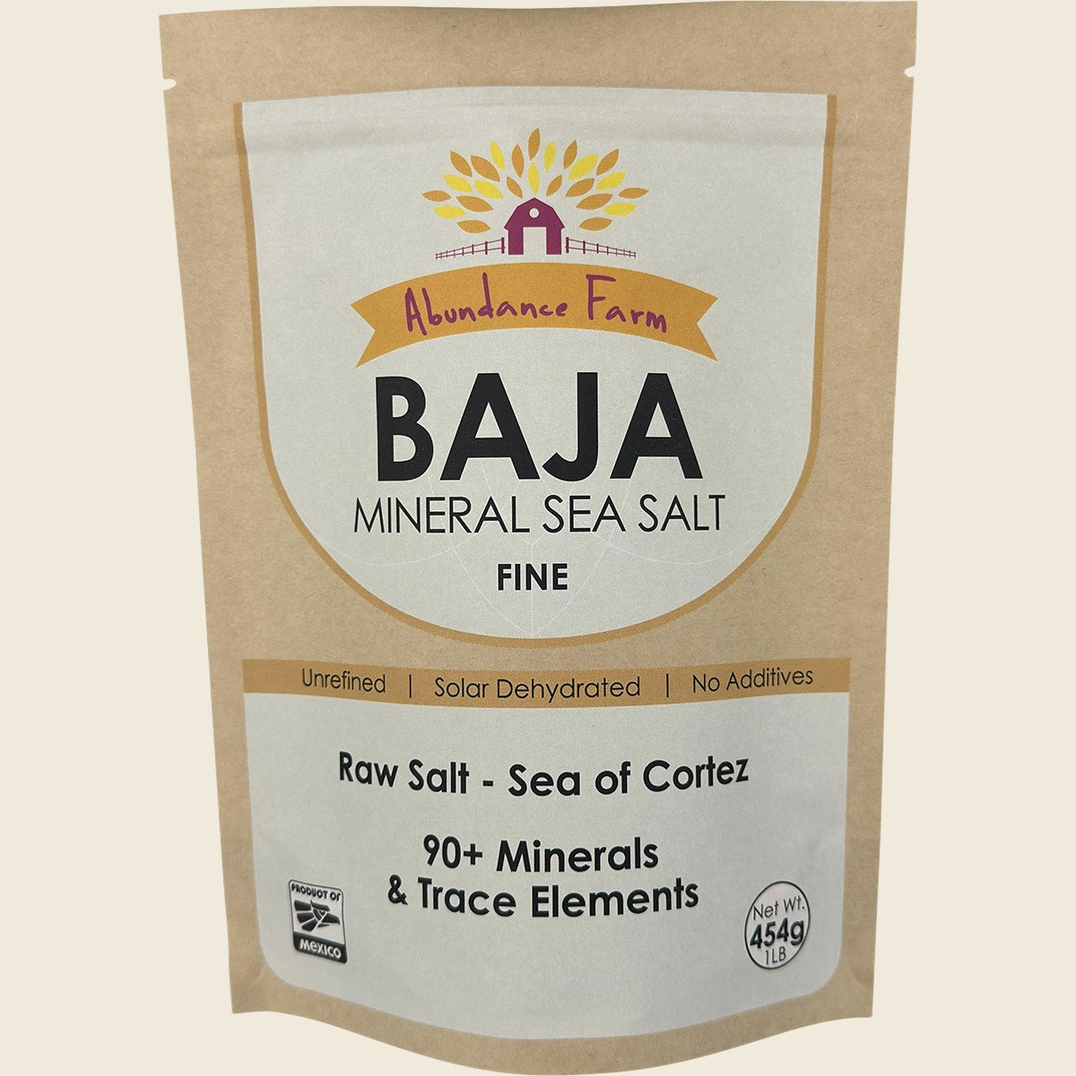 Abundance Farm Baja Mineral Sea Salt Fine 454g front