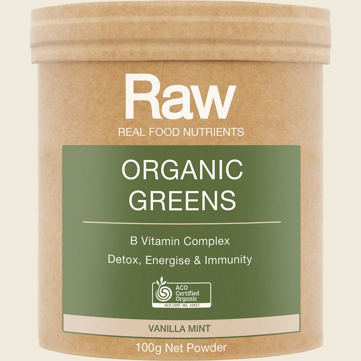 Amazonia Raw Organic Greens Vanilla Mint 100g Front
