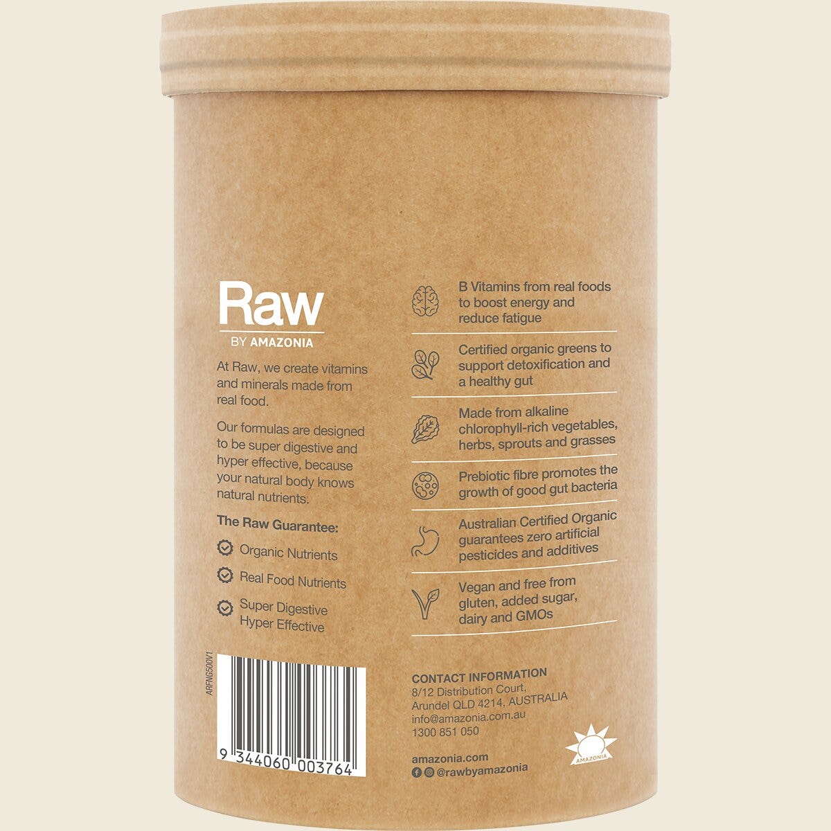 Amazonia Raw Organic Greens Vanilla Mint 500g Back