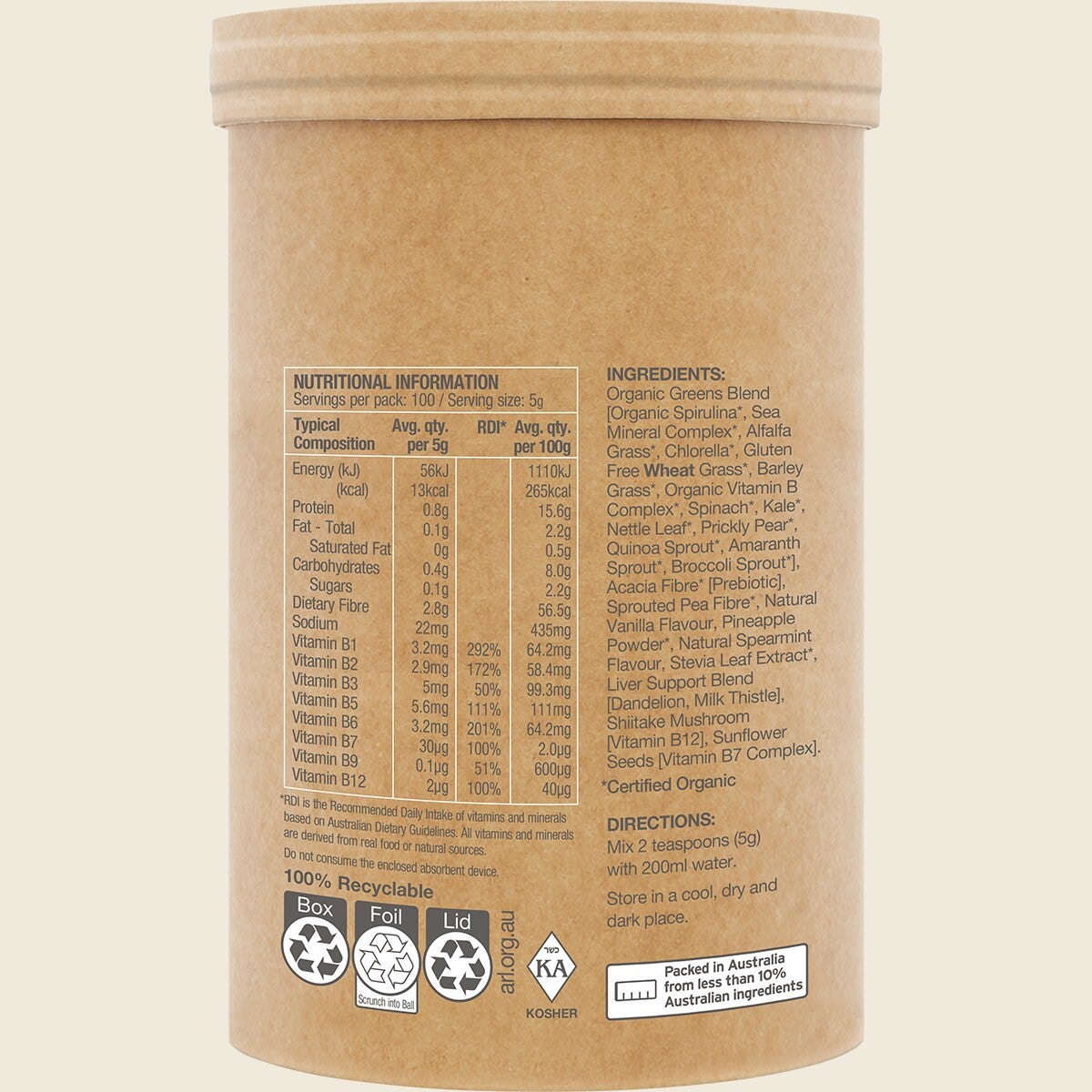 Amazonia Raw Organic Greens Vanilla Mint 500g Side