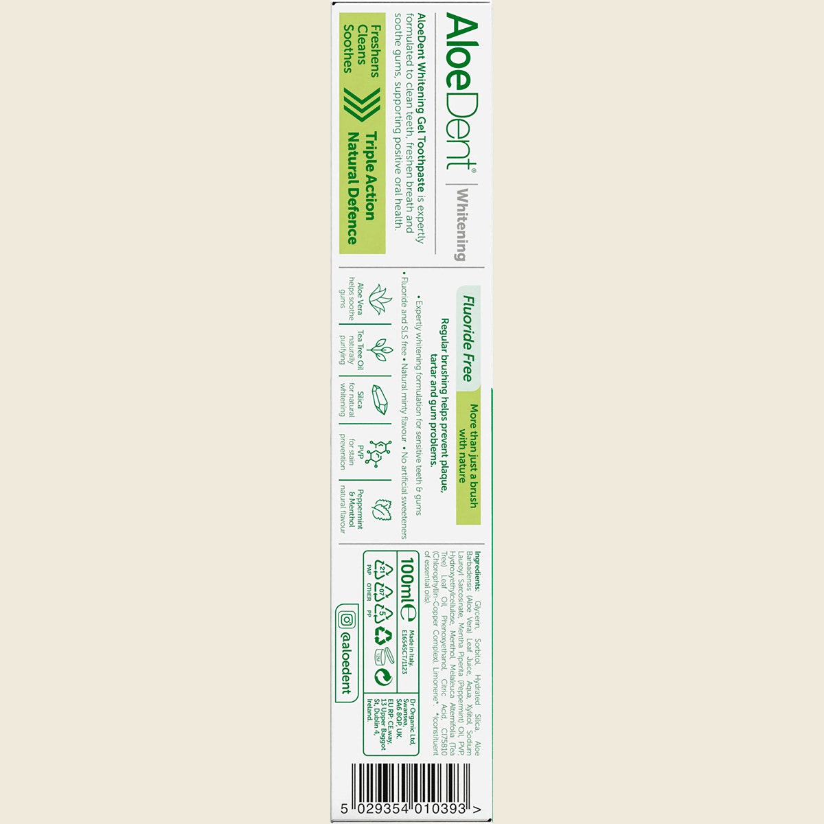 Aloe Dent Toothpaste Fluoride Free Whitening 100ml