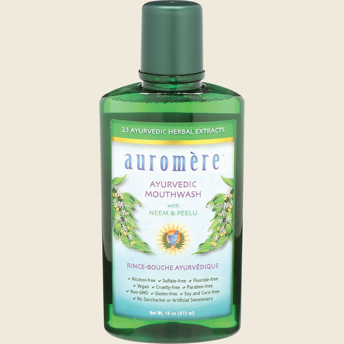Auromere Ayurvedic Mouthwash Neem & Peelu 473ml front