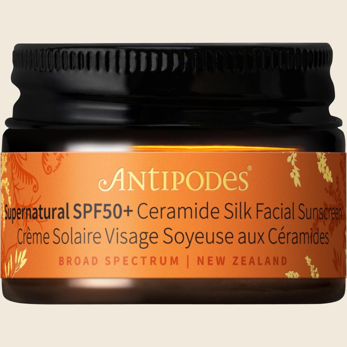 Antipodes Supernatural SPF50+ Ceramide Silk Facial Sunscreen Mini 15ml Front