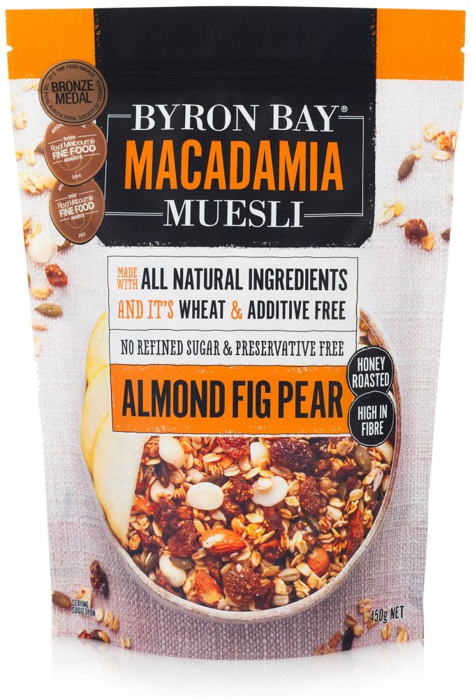 Byron Bay Macadamia Muesli Almond Fig & Pear 450g Front
