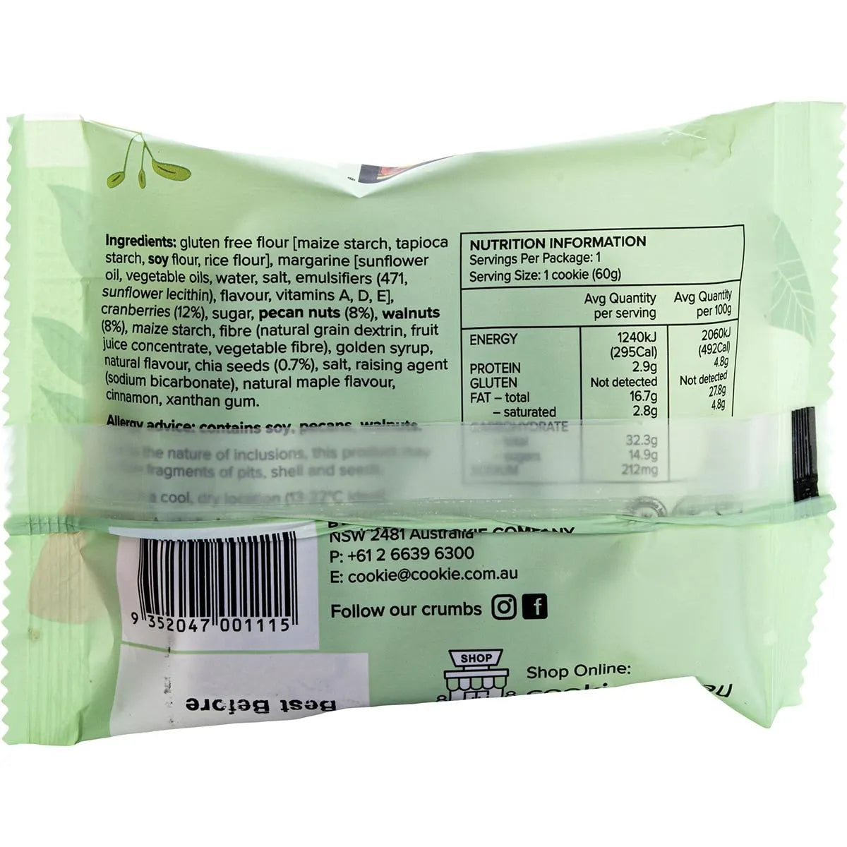 Byron Bay Cookies Gluten Free Cookies Maple & Pecan 60g x 12