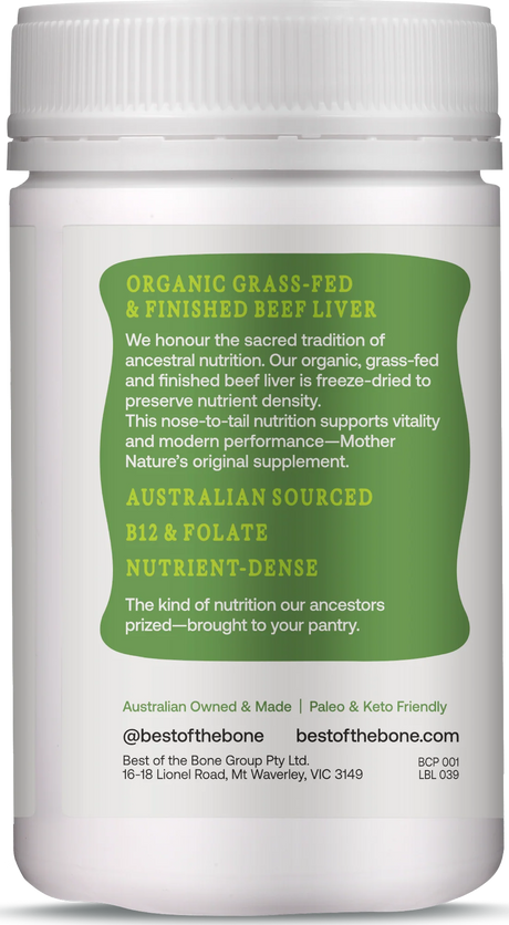 Best of the Bone Organic Beef Liver Nutrient Dense Superfood 180c