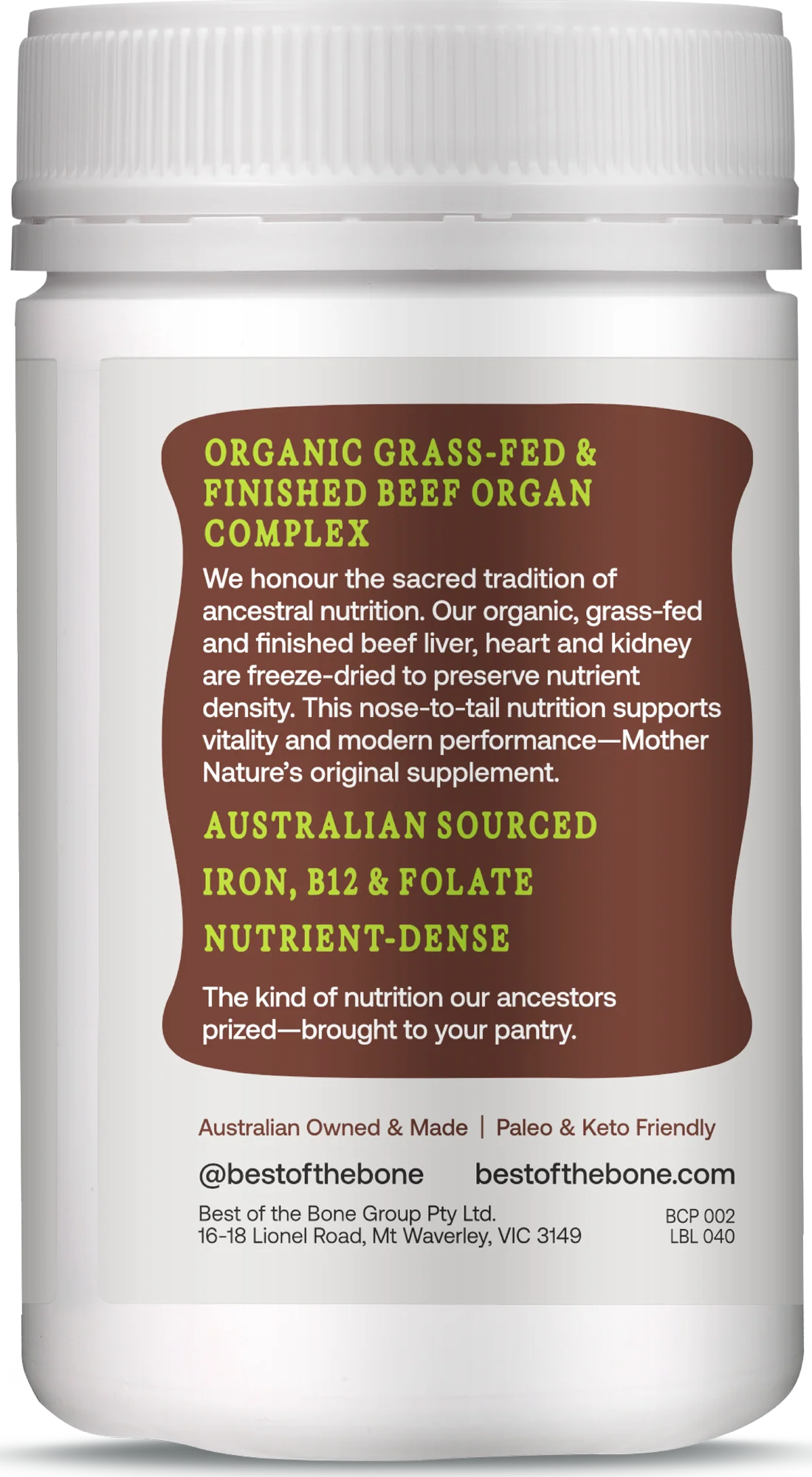 Best of the Bone Organic Beef Organ Complex Liver, Heart & Kidney 160 capsules