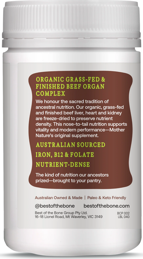 Best of the Bone Organic Beef Organ Complex Liver, Heart & Kidney 160 capsules