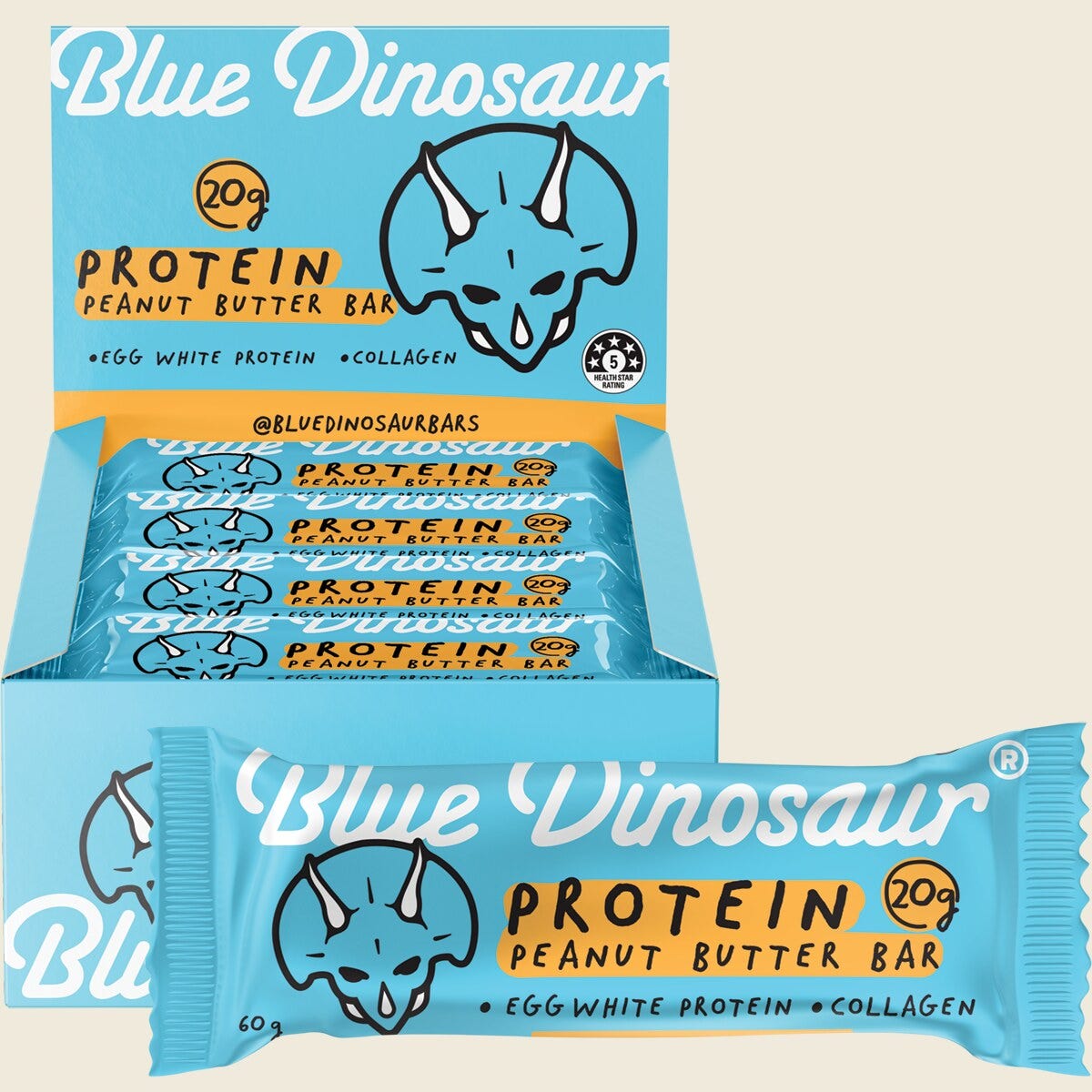 Blue Dinosaur Peanut Butter Protein Bar 60g Pack of 12 Combo