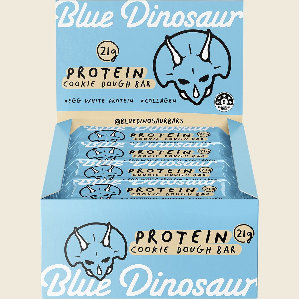 Blue Dinosaur Cookie Dough Protein Bar 60g Pack of 12 Display