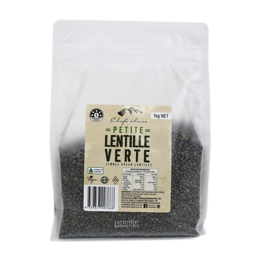 Chef's Choice All Natural Petit Lentille Verte (Du Puy) Small Green Lentils 1Kg