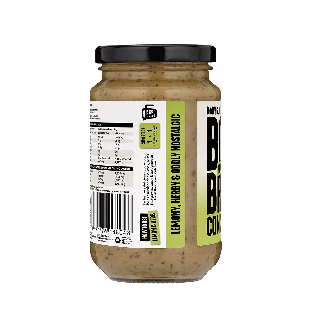 Gevity Rx Lemon & Herb Bone Broth Concentrate 390g product feature callout