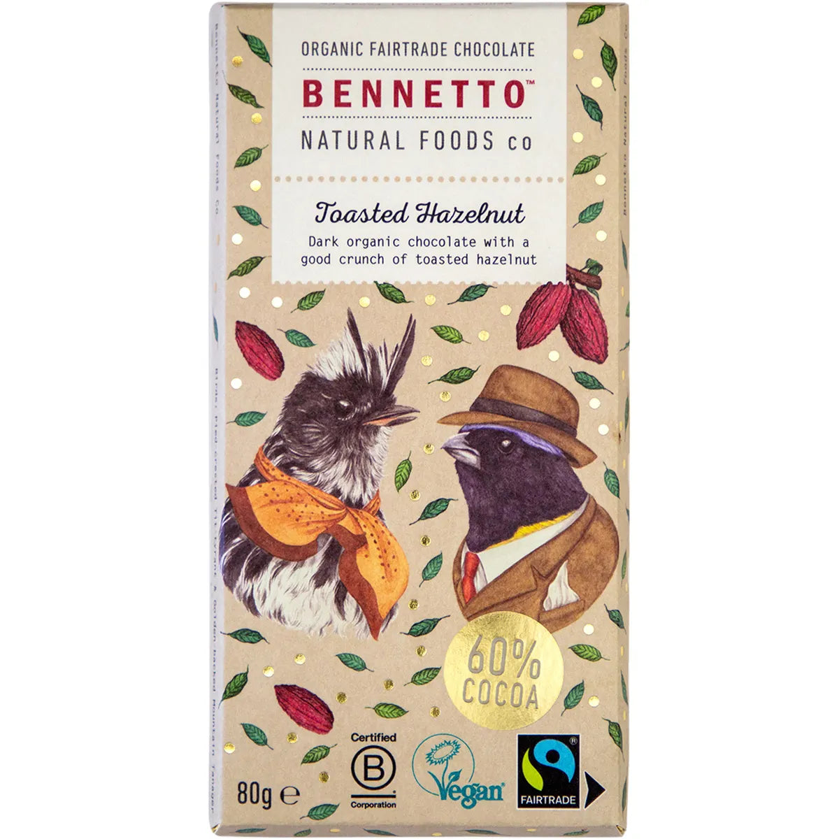 Bennetto Organic Dark Chocolate Toasted Hazelnut 80g