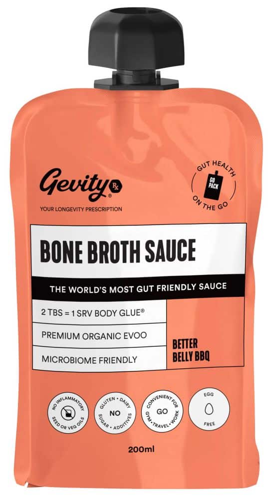 Gevity Rx Bone Broth Sauce Better Belly BBQ Sauce Go Pack 200ml Front