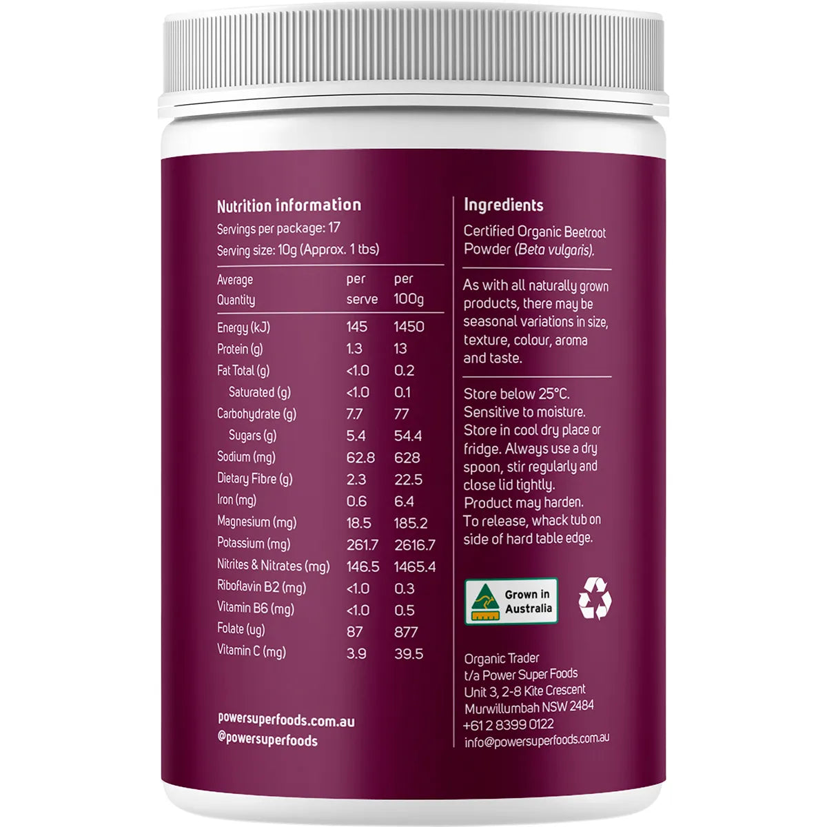 Power Super Foods Beetroot Powder Certified Organic  170g