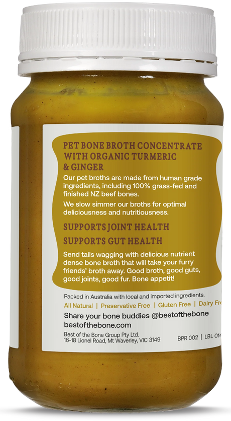 Best of the Bone Bone Buddies Pet Bone Broth Beef Concentrate with Organic Turmeric-Ginger 375g