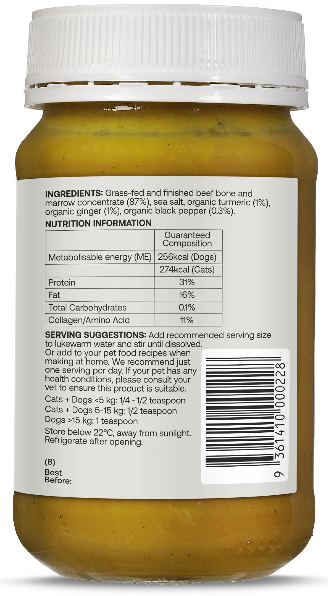 Best of the Bone Bone Buddies Pet Bone Broth Beef Concentrate with Organic Turmeric-Ginger 375g