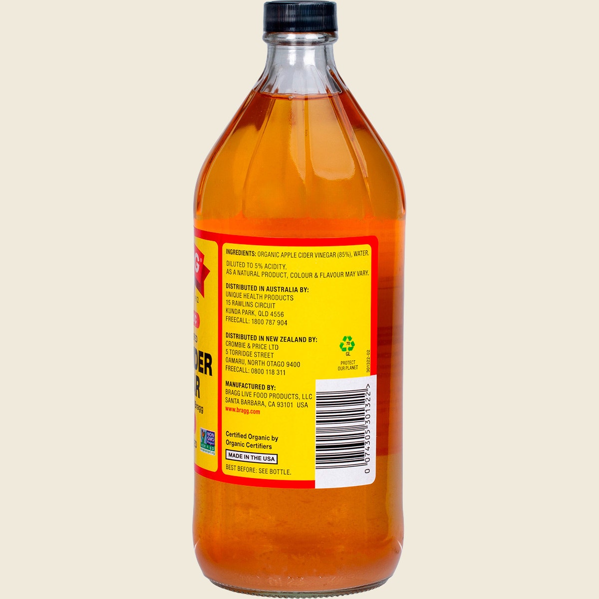 Bragg Certified Organic Apple Cider Vinegar 946ml side