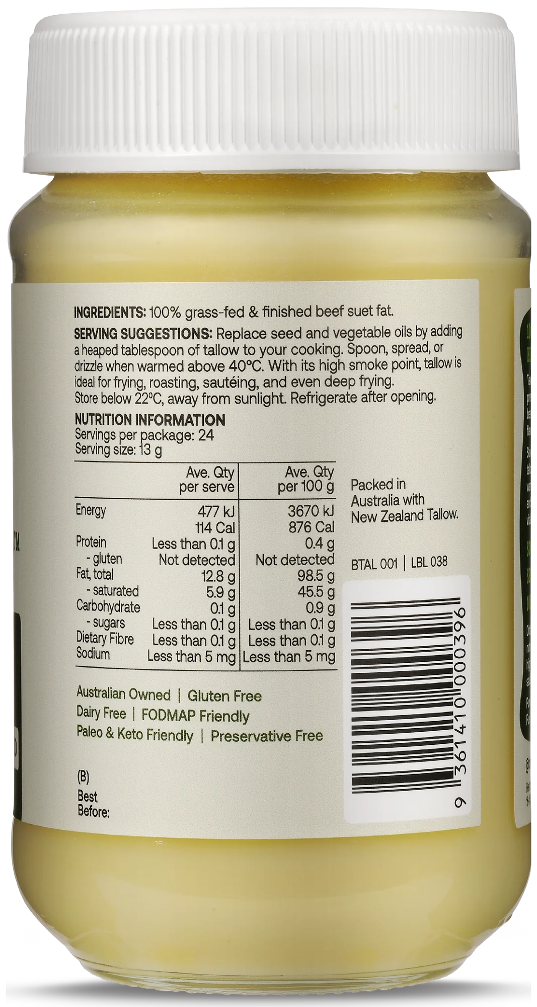 Best Of The Bone Grass-Fed Beef Tallow 320g