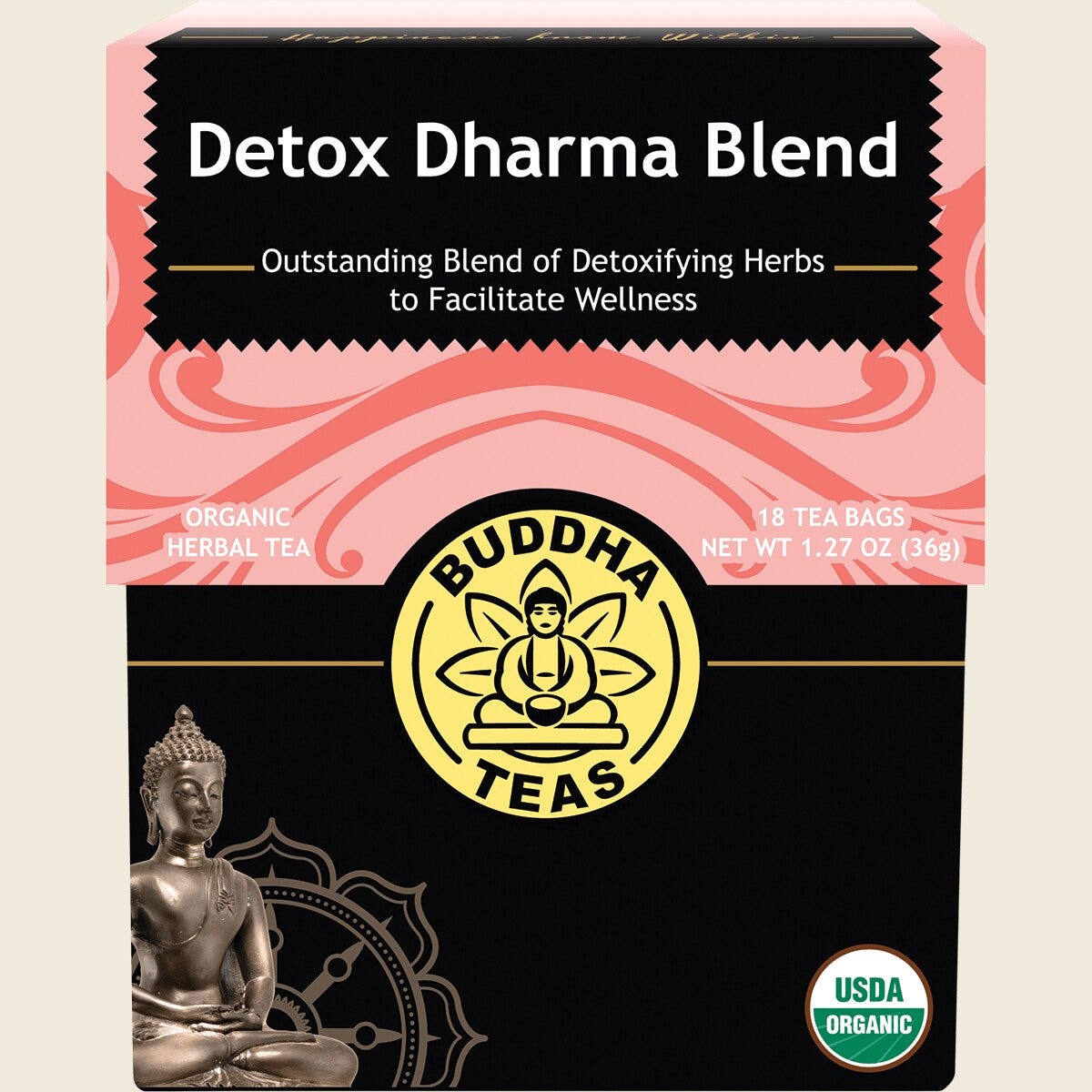 Buddha Teas Organic Herbal Tea Bags Detox Dharma Blend 18pk