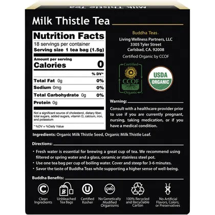Buddha Teas - Organic Herbal Tea Bags Milk Thistle Tea 18pk