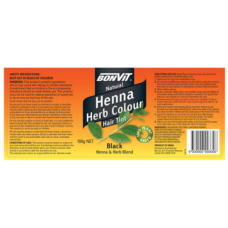 Bonvit Natural Henna Powder Black 100g