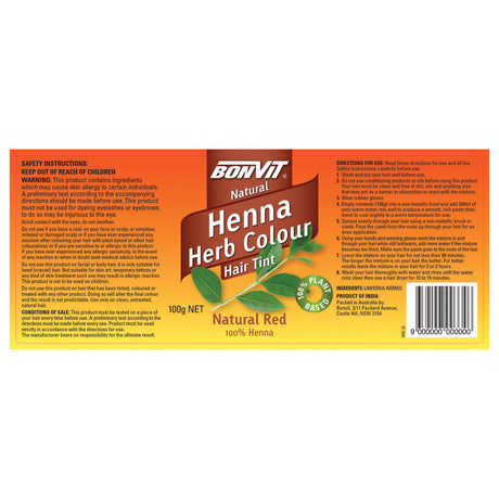 Bonvit Natural Henna Powder Natural Red 100g