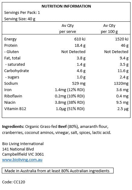 Chief Nutrition Grass Fed Beef Bar - Traditional Beef 40g (12 bars)