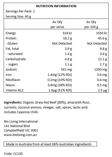 Chief Nutrition Grass Fed Beef Bar - Beef & Chilli 40g (12 bars)