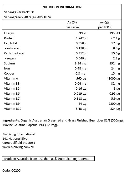 Chief Nutrition Organic Beef Liver 120 Capsules