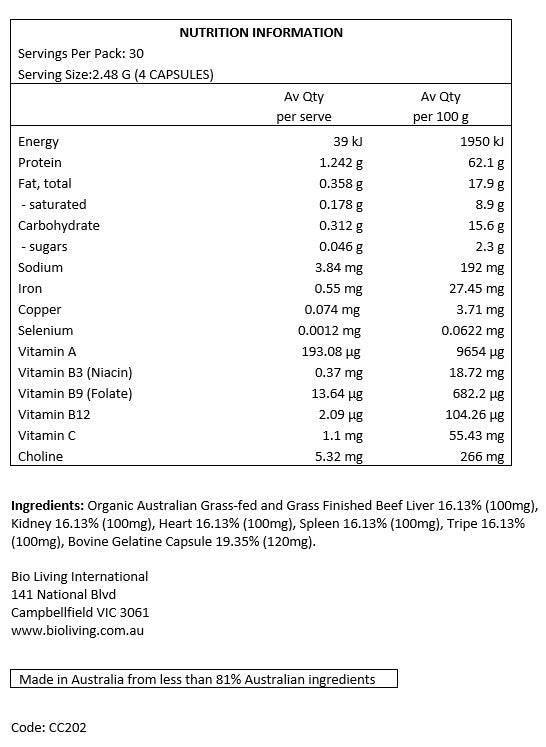 Chief Nutrition Organic Beef Offal Multivitamin 120 Capsules