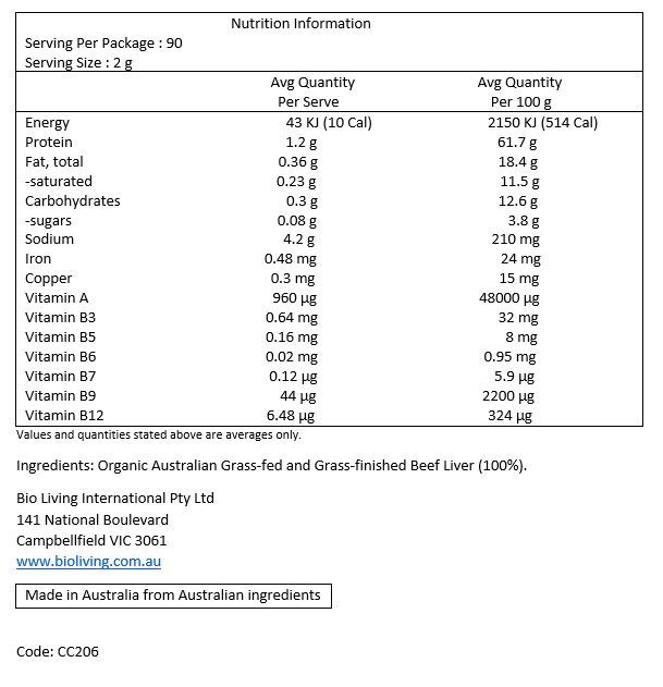 Chief Nutrition Organic Beef Liver Powder 180g