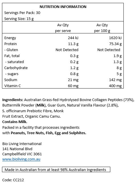 Chief Nutrition Grass-Fed Collagen Protein Powder - Creamy Vanilla 450g