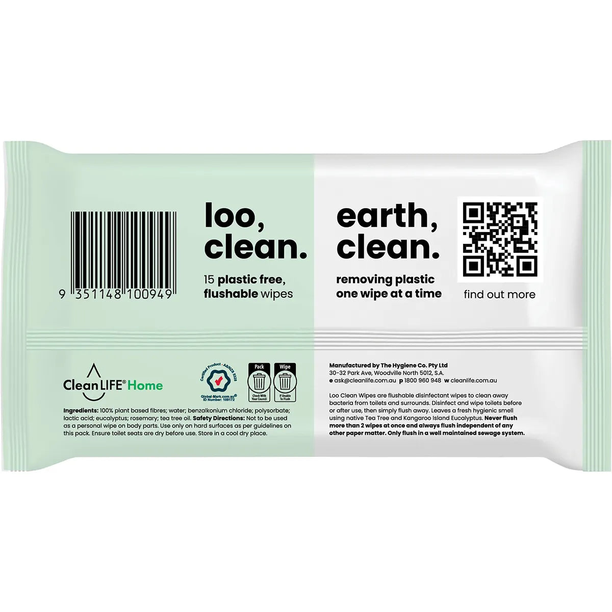CleanLife Loo Clean Flushable Plastic Free Wipes