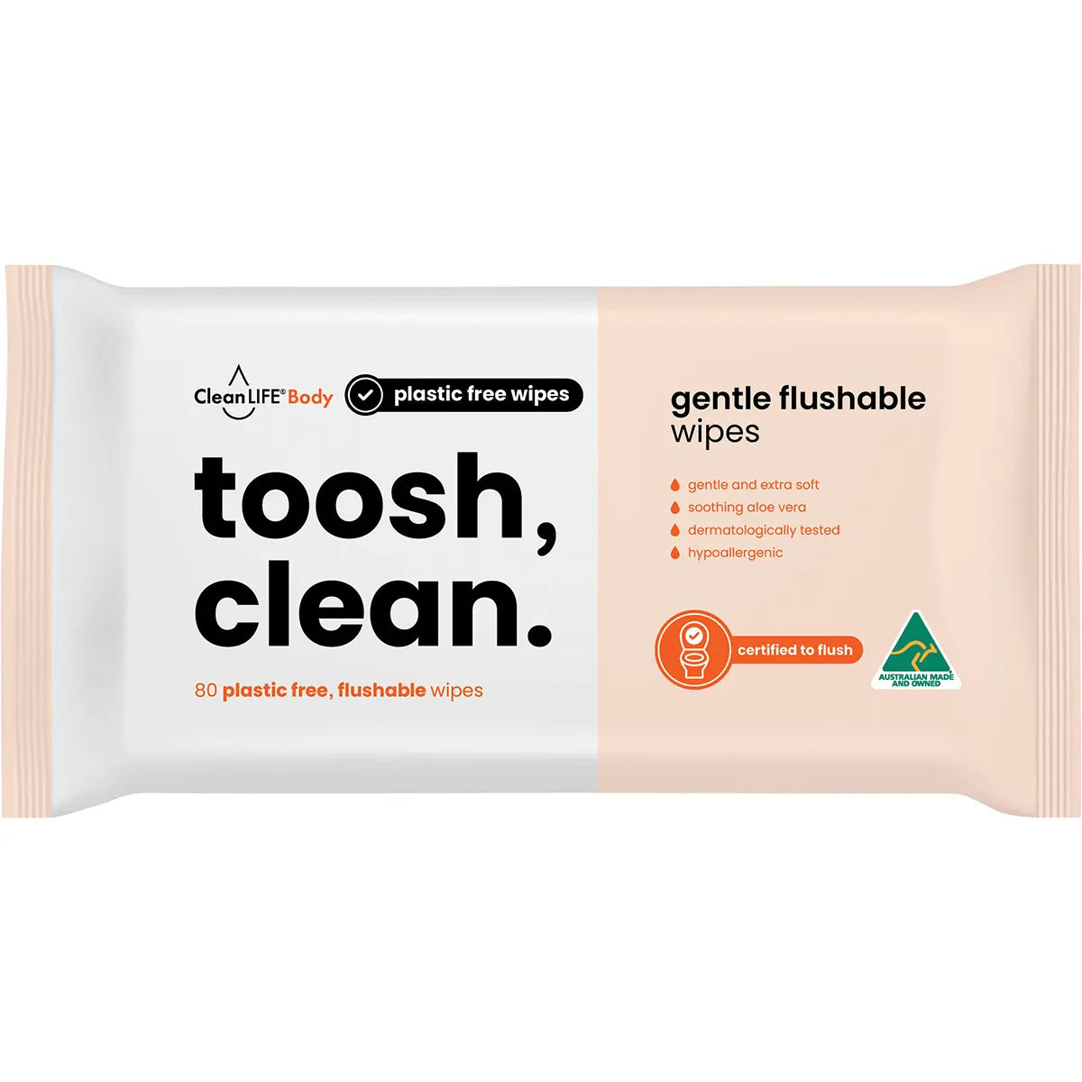 CleanLife Toosh Clean Flushable Plastic Free Wipes 80pk