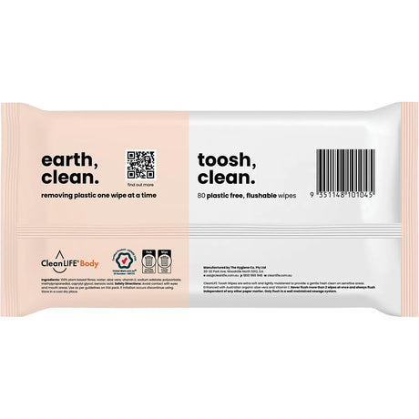 CleanLife Toosh Clean Flushable Plastic Free Wipes 80pk