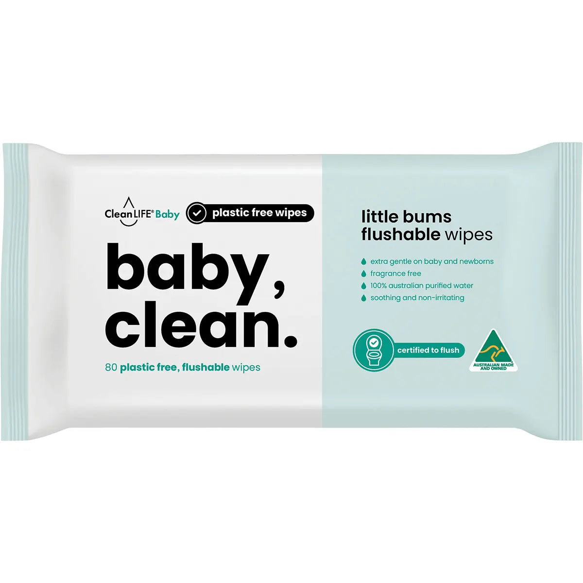 CleanLife Baby Clean Flushable Plastic Free Wipes 80pk