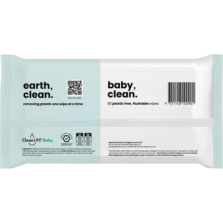CleanLife Baby Clean Flushable Plastic Free Wipes 80pk
