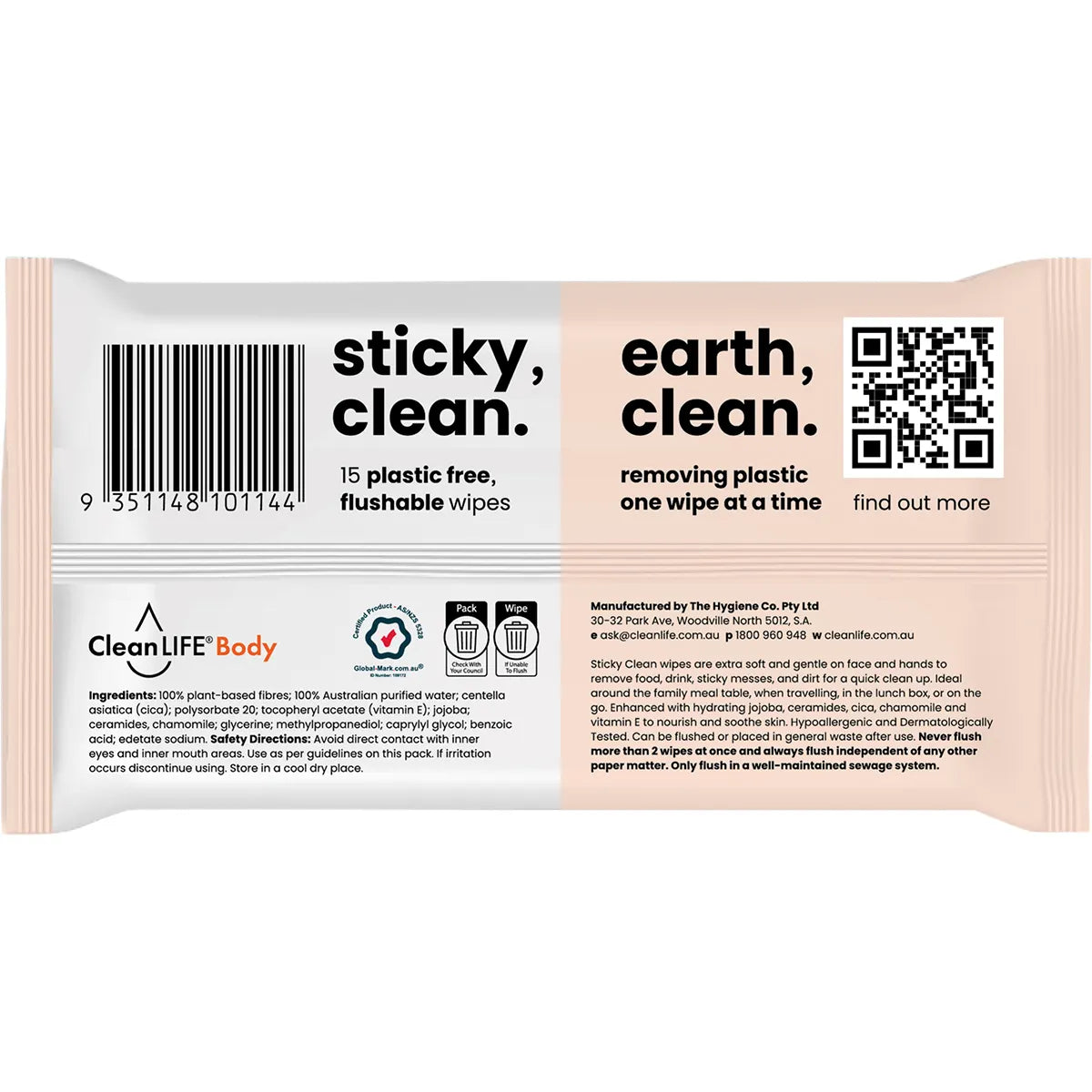 CleanLife Sticky Clean Flushable Plastic Free Wipes