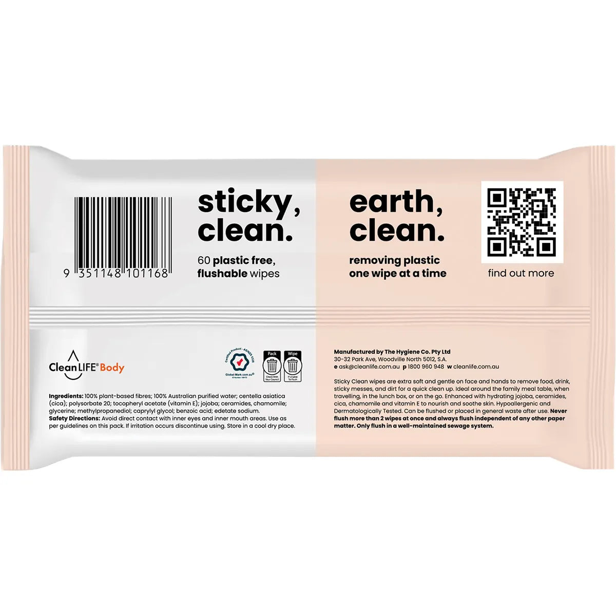 CleanLife Sticky Clean Flushable Plastic Free Wipes