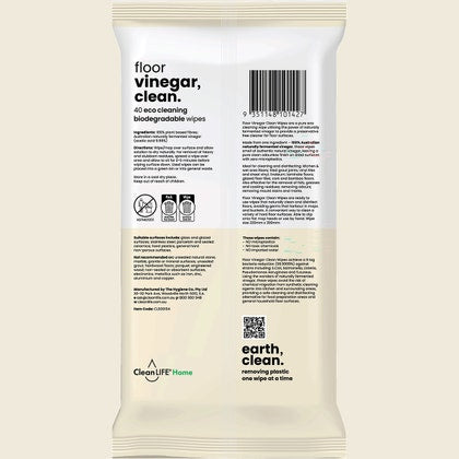 Cleanlife Vinegar Clean Surface Plastic Free Wipes 100pk