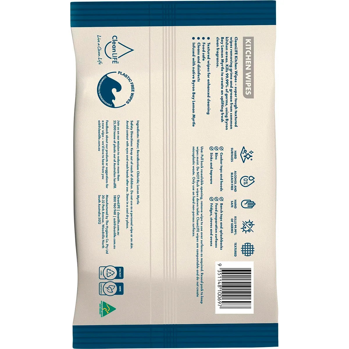 CleanLife Kitchen Plastic Free Wipes Food Safe 25pk